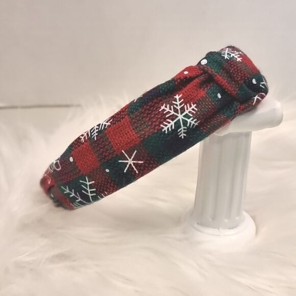 RED GREEN PLAID SNOWFLAKE CHRISTMAS HEADBAND - Picture 4 of 5